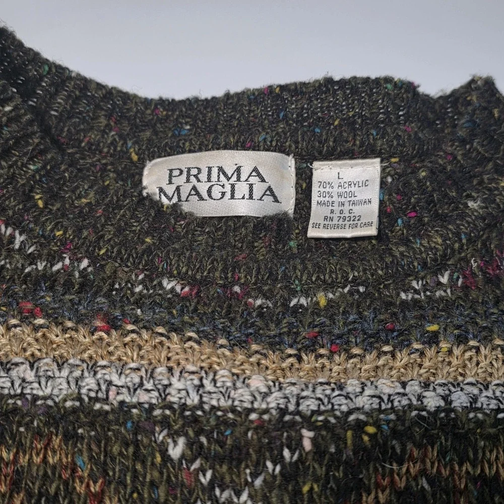Vintage Prima Magalia Knit Sweater Mens L Brown Wool Blend Crew Neck Coogi Style